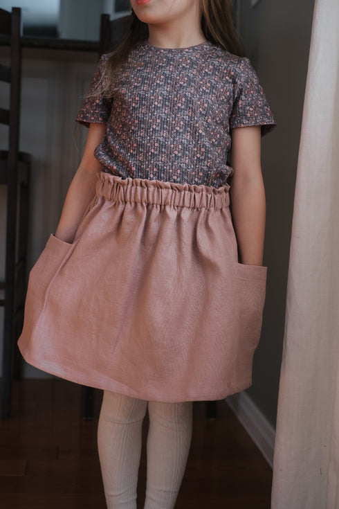 Linen Pocket Skirt - Dusty Pink