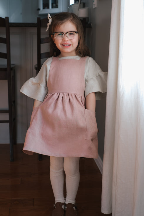Classic Linen Pinafore - Dusty Pink