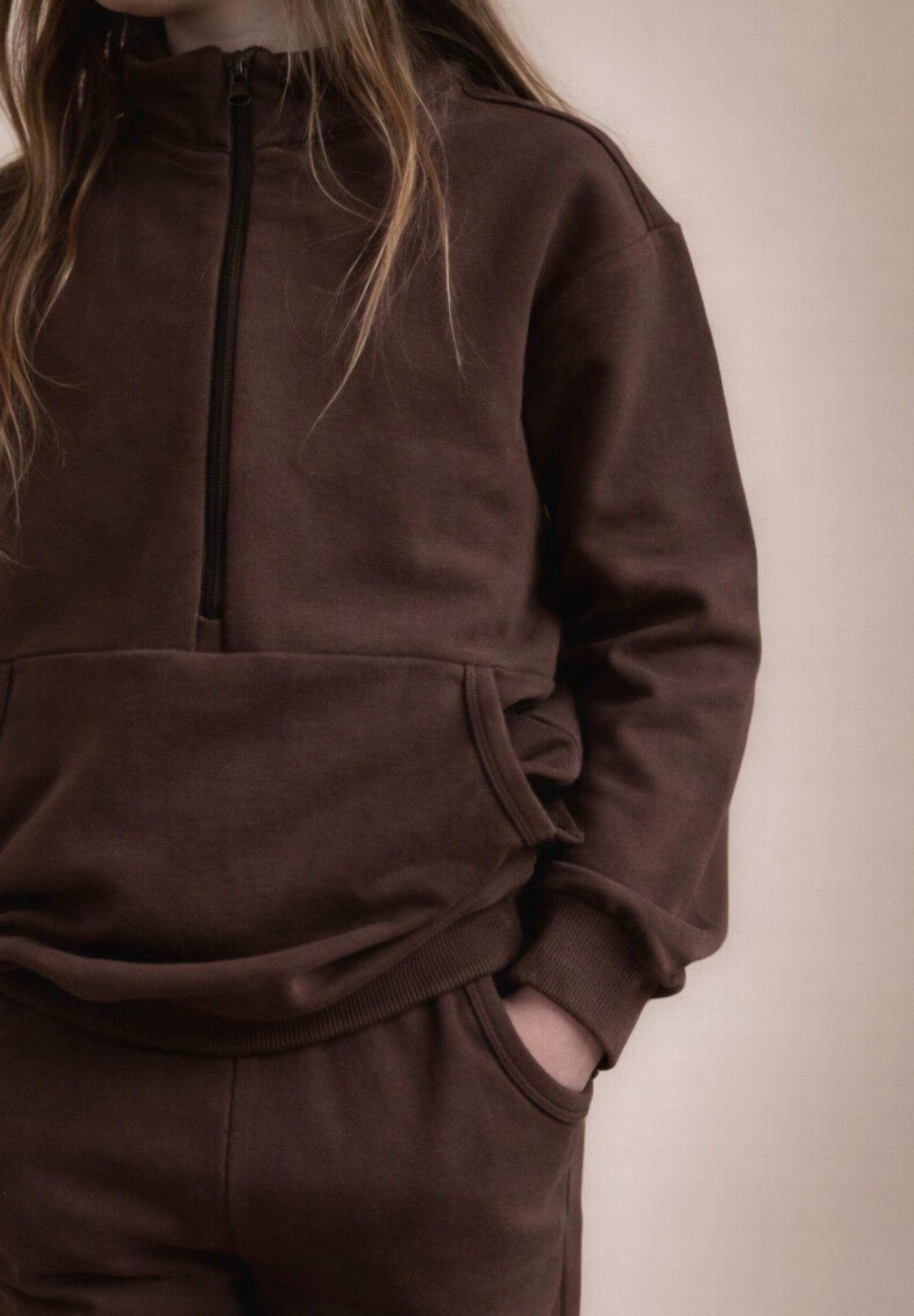 Organic Half-Zip Jogger Set - Woodland Bark